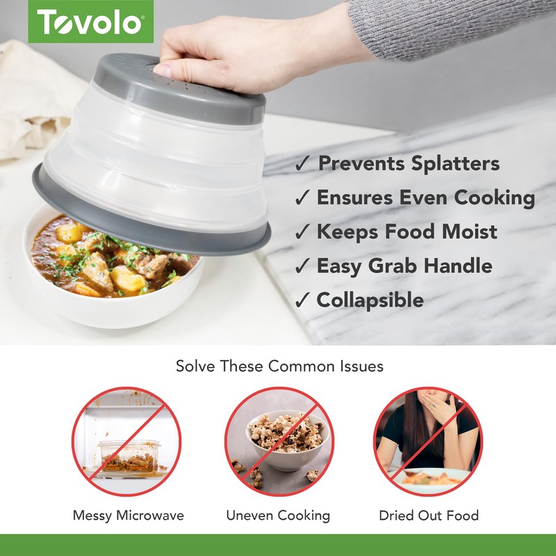 Tovolo Microwave Splatter Cover for Food, 3-Pack (Charcoal) - Collapsible