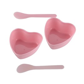 OHEETU 2 Sets Pink Plastic Heart-Shaped Facial Mask Mixing Bowls with Stirring Spatulas Spa Salon Shaving Soap Bowls DIY Face Cream Skin Care and Cleaning Applicator Tools