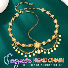 Kilshye Boho Sequin Head Chain Jewelry Gold Headpiece Hair Chains Festival Hair Accessories for Women