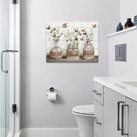 Tijuboni Farmhouse Bathroom Decor Wall Art Rustic Cotton Pictures Canvas Print Country Relax Soak Unwind Sign Artwork Modern Home Decor for Bathroom Framed Ready to Hang 12"x16"