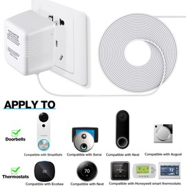 Dreyoo Video Doorbell Transformer, 24 Volt 16.4 Feet Doorbell Power Supply C Wire Adapter with 50 LPJ088 Cable Clips Compatible with Doorbell and Smart Thermostats