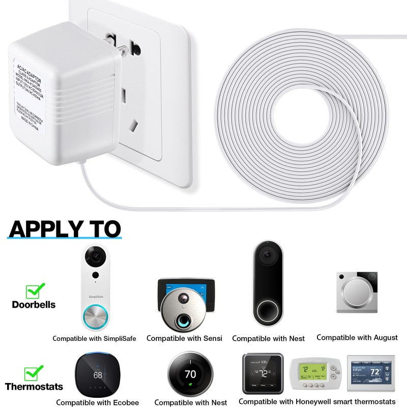 Dreyoo Video Doorbell Transformer, 24 Volt 16.4 Feet Doorbell Power