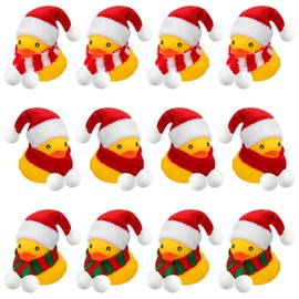 12 piezas de mini patos de goma de Navidad a granel con sombreros de Navidad y bufanda, juguete de baño para fiestas de Navidad, regalos de invierno, bolsas de regalo