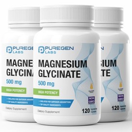 P Puregen Labs- Glicinato de Magnesio 500mg [Alta Potencia] Tapas Vegetales, Queladas para una Absorción Superior, Sin OGM, NO