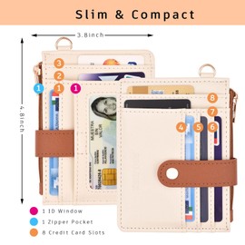 Wristlet Wallets for Women, Small Keychain Wallets Woman Beige Brown RFID Blocking Credit Card Holder with Zipper Coin Pocket,ID Window
