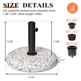 JOINHOM Patio Umbrella Base 45lbs, Outdoor Umbrella Stand, Concrete with Cobblestone Decor Heavy Duty Umbrella Holder Outdoor Base for Deck Poolside Yard (Cobblestone)