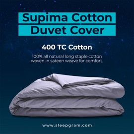 Sleepgram Supima Machine Washable 400 Thread Count Cotton Silver Ion Infused Luxury Zippered Duvet Cover with Travel Bag, King, Grey Stone