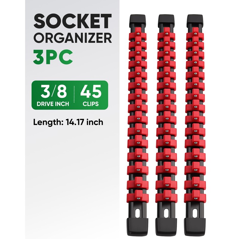 ALOANES 3PC ABS Socket Organizer, Socket Rails Fit 3/8 inch
