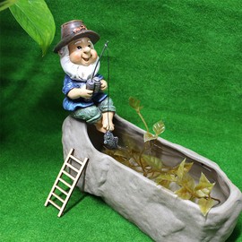 cailiya Gnome Fishing, Garden Gnomes for Outdoor Anglers, Garden Decoration Figures, Funny Garden Gnomes, Resin Fishing Gnome, Garden Pond Decoration for Outdoor Garden Yard Lawn (1 Piece)