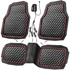 CAR PASS LED Light Rubber Car Mats, Heavy Duty Deep Dish All-Weather Floor Mat Full Set Front Rear Anti-Slip 3D Rhombus Waterproof Universal Trim Fit Liner Automotive,Sedan,SUV,Truck, 3 PCS Black Red