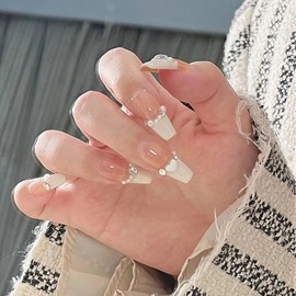 Nail Tip, 24 Pieces, Long Popular Japanese Style False Nail Tip, 3D Nail Tip, Handmade Nail Tip, Japanese Style, Bride, Shiny, Korean, Pink Nail, Coming of Age Ceremony, Graduation Ceremony, Wedding,