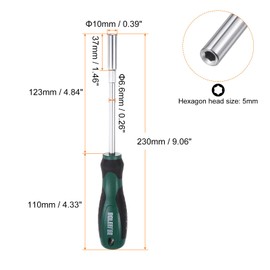 HARFINGTON Metric Nut Driver 5mm CR-V Non-Magnetic Tip Hollow Shafts Hex Socket Screwdriver with Non-Slip Handle for Automobile Repair