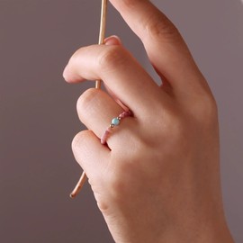 Joyful Elegance Women's Dainty Turquoise Stackable Ring - Pink Crystal & Rhodonite Geometric Minimalist Jewelry for Daily Wear