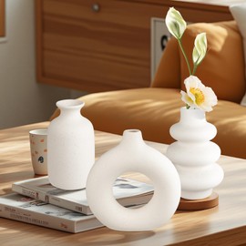 Tobulkirl Ceramic Vase Set of 3, Small Flower Vase for Home Decor, Decorative Vases for Pampas Grass & Dried Flowers, Living Room, Bedroom, Bathroom, Shelf Centerpiece Table Decorations