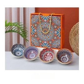 RYHMHA Ceramic Bowl Gift Set, Rice Bowls, Rice Plates, Soup Bowls, Dessert Bowls (Four Bowls Set-Bohemian Style)