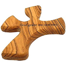 Olive Wood Prayer Cross: Hand Held Cross Made to Perfectly Fit in Your Hand (God Grant me Serenity)