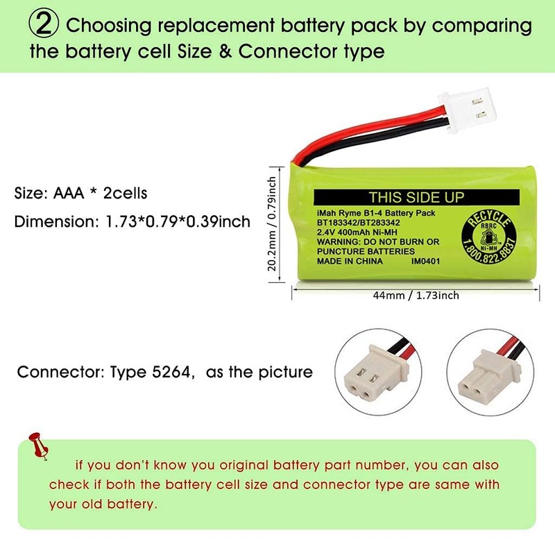 iMah BT183342/BT283342 2.4V 400mAh Ni-MH Battery Pack Compatible for BT166342/BT266342
