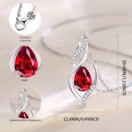FANCIME July Birthstone Necklace for Women Ruby Teardrop Necklace S925 Sterling Silver Infinity Love Birthday Gifts for Mom Women, 16"+2" Inches
