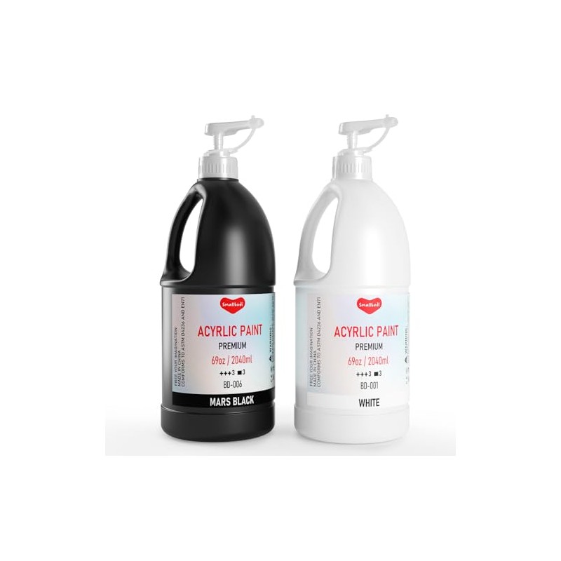 Smallbudi - Pintura acrílica blanca y negra, 69 onzas, botella