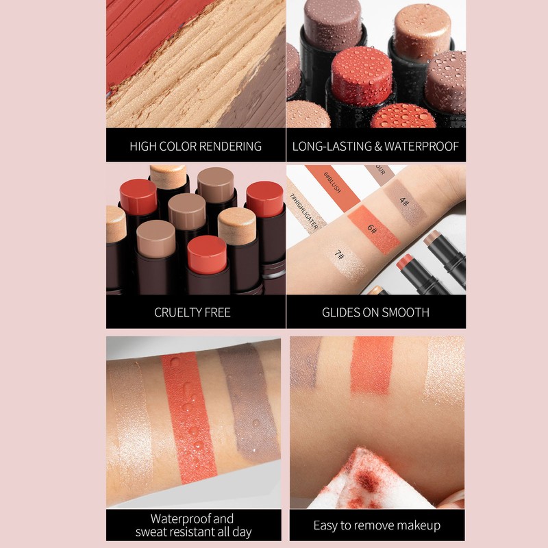 3pcs Highlight Blush Contour Stick Professional Cream Blush Stick for