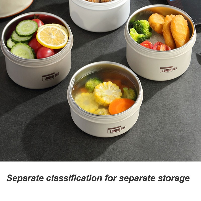 Bento Box Round Lunch Box Coffee Brown Stainless Steel Leakage