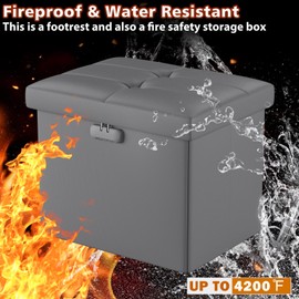 Tamfile Grey Americana Ottoman with Storage, Fireproof & Waterproof, 700 lbs Capacity, 13"D x 17"W x 13"H, Faux Leather Top