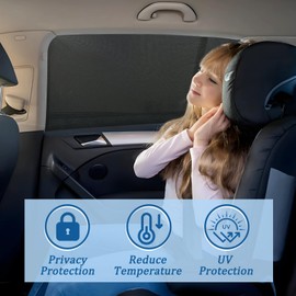 Car Sun Shade for Baby 2 Pack, Universal UV protection Rear Window Sun Shade with Storage Bag, High Elasticity Car Sunshades Blind for Kids Fits Most Vehicles