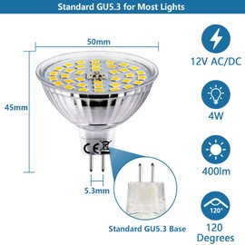 HiBay LED Bulb GU5.3 4W MR16 LED Spotlight 400 LM Replaces 35W Neutral White 4000K Spot 12V AC/DC Not Dimmable Set of 6