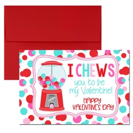 I CHEWS You Gumball Valentine Pun Themed Single (1) All Occasion Blank Thank You Card To Send To Friends & Family, 4"x 6" (when folded) Fill In Greeting Note Card by AmandaCreation