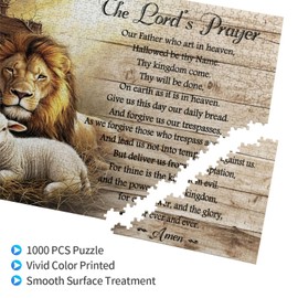 Christian Religious Puzzles for Adults 1000 Piece Lion and Lamb Cross Jigsaw Puzzle Inspirational Motivational Spiritual Bible Puzzle Christian Puzzles for Home Church Decor