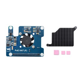 Waveshare PoE HAT (F) Compatibele with Raspberry Pi 5, High Power, Onboard Cooling Fan, with Metal Heatsink, Supports 802.3af/at Network Standard