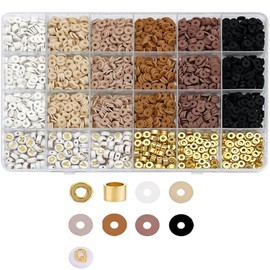 CCINEE Oblate Soft Ceramic, Letter Bead Spacing Bead Set DIY Bracelet Making Accessories (Brown Series) (Brown Style)