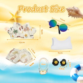 Pack of 6 17 cm Plush Doll Clothes, Summer Style Plush Doll Clothes Outfit, Kitten Pendant, Printed Shirt and Shorts, Vest, Sunglasses, Yellow Duck Slippers, Suitable for Children & Collectors