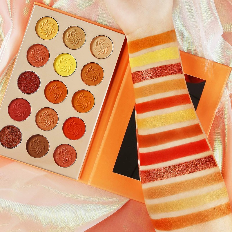 Afflano Red Orange Eyeshadow Palette Sunset 15 Color, Highly Pigmented