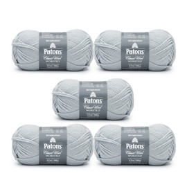 Patons Classic Wool Cool Gray Yarn - 5 Pack of 3.5oz/100g - Wool - 4 Medium - 210 Yards - Knitting/Crochet