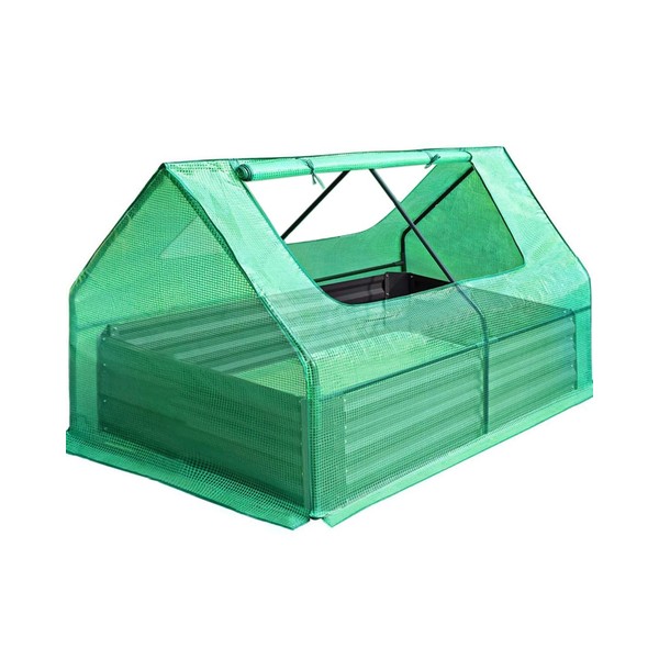 Quictent 4x3x1 Ft Extra-Thick Galvanized Steel Raised Garden Bed Planter Kit Box with Greenhouse 2 Large Zipper Windows Dual Use, 20pcs T-Types Tags & 1 Pair of Gloves Included (Green)