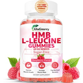 GlaGmrry HMB and Leucine Gummies, 3500mg HMB & Leucine Amino Acid for Muscle Growth, Muscle Relief, HMB Supplements for Men & Women, Vegan, Non-GMO, Raspberry Flavor, 60 Count
