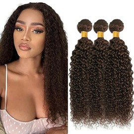 Color #4 Bundle Dark Brown Kinky Curly Human Hair Bundles 20 22 24 Inch Brazilian Unprocessed Hair Chocolate Brown Bundle Color 4 Curly Bundles Human Hair