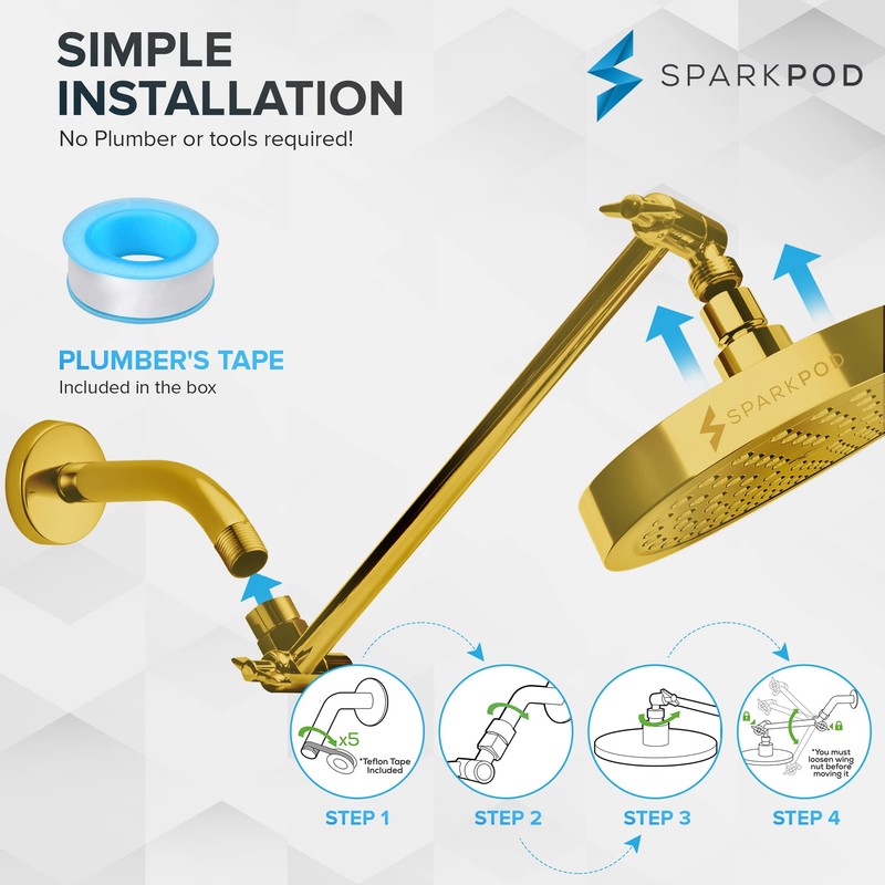 SparkPod 11" Solid Brass Shower Head Extension Arm - Flexible