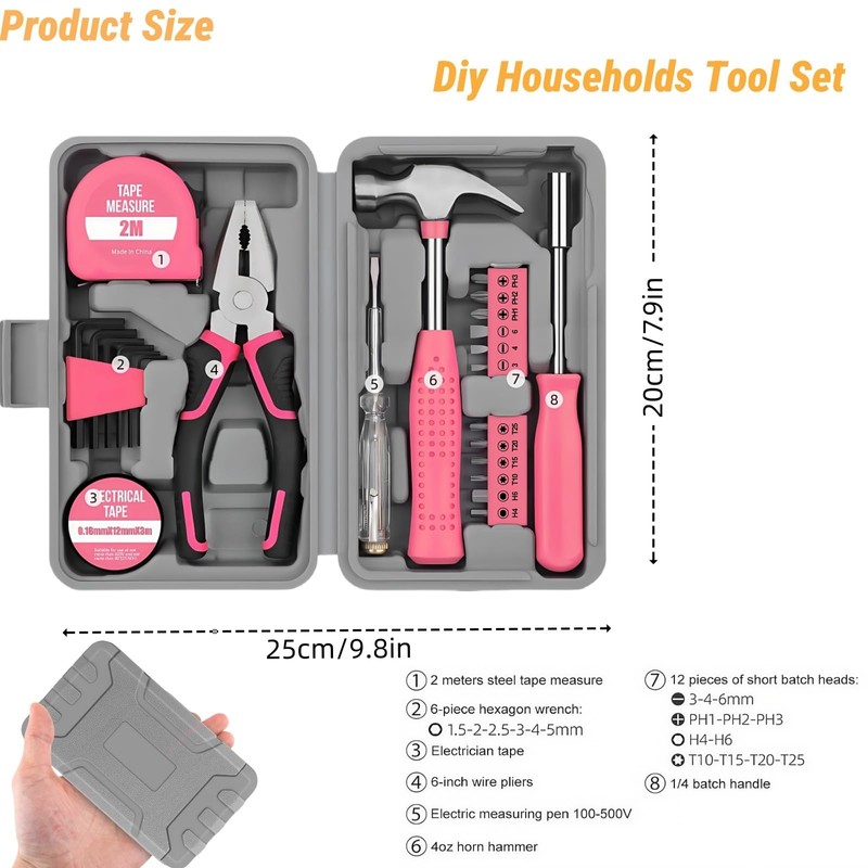24pc Pink Home DIY Tool Kit Set - Essential Household