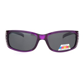 SA106 Womens Rhinestone Anti-glare Polarized Chic Narrow Rectangular Sunglasses Purple Black