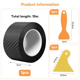 Car Sill Protectors Strips, 5cmx5M Car Door Sill Protector with 2 Scraper, Carbon Fiber Wrap Film, Door Protector Anti Scratch Guard Bumper Sticker for Car/SUV/Truck(Black)