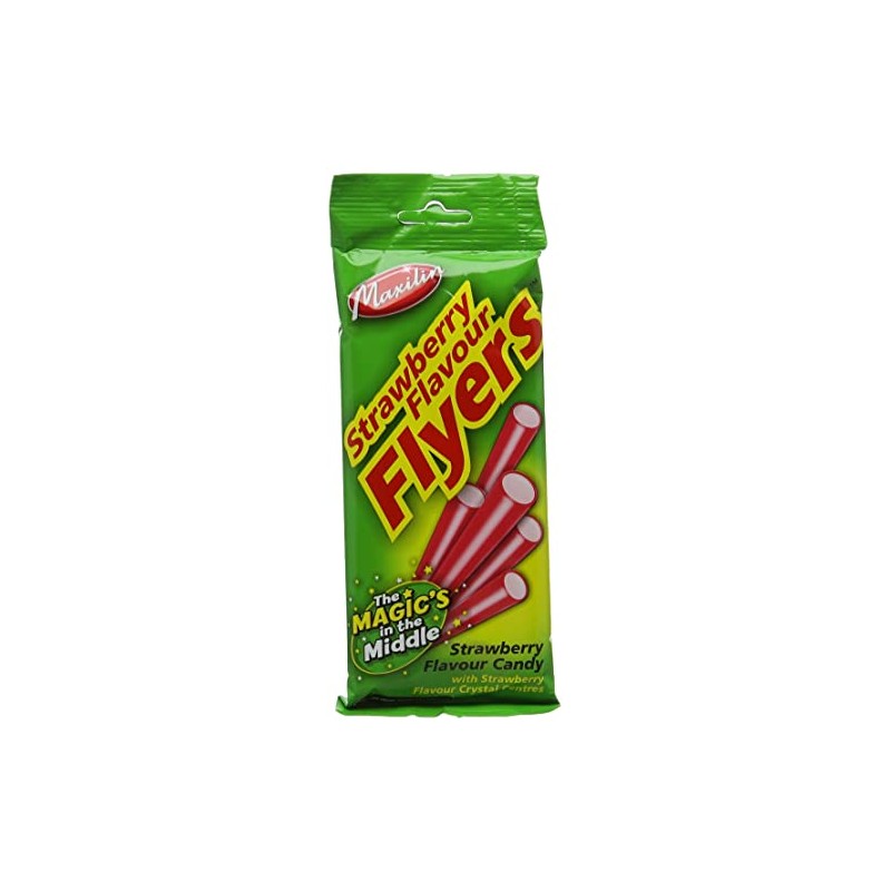 Maxilin Strawberry Liquorice Flyers - 90g Bag - Strawberry flavour