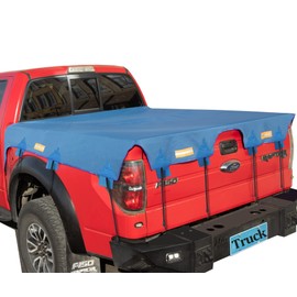 Truck Bed Tarp Cover for Long Bed (8' Box) Fit for Ford F150 GMC Silverado/Sierra Ram Reflective Strip Waterproof Heavy Duty 600D Oxford Fabric Pickup Truck Bed Cover with Bungee Cords