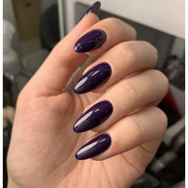 Press On Nails Almond on 24PCs，Glue on Nails Stick on Nails Fake Nails，Alomnd Medium Shape Solid Dark Color False Nails (Purple, Almond)