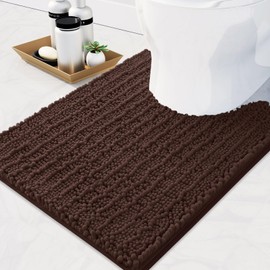 Arotive Luxury Chenille Toilet Rugs U-Shaped, Extra Soft Thick Absorbent Bathroom Mat, Non-Slip Shaggy Plush Contour Rugs, Machine Wash Dry Bath Mat for Toilet Base, 24x20, Brown
