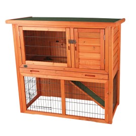 TRIXIE natura Outdoor Rabbit Hutch with Run - 2-Story Rabbit Cage with Non-Slip Ramp - Medium Elevated Small Animal House with Secure Playpen, Hinged Roof & Pull-Out Tray - in Brown