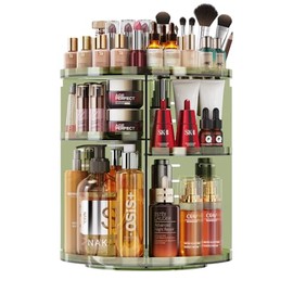 Auxmir Make Up Organizer mit 9 Einstellbaren Stufen, 360° Drehbar Schminktisch Kosmetik Organizer, Extra Größer Verbessert Schmink Organizer Skincare für Dresser Schlafzimmer Badezimmer, Grün