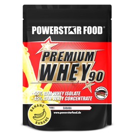 Powerstar Premium Whey 90 | 90% Protein I.Tr | Whey Protein Powder 850 g | Made in Germany | 55% CFM Whey Isolate & 45% CFM Concentrate | Protein Powder with Only 1% Carbohydrates | Banana