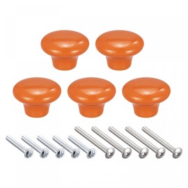 sourcing map 38x28mm Ceramic Drawer Knobs, 5pcs Mushroom Shape Door Pull Handles Orange